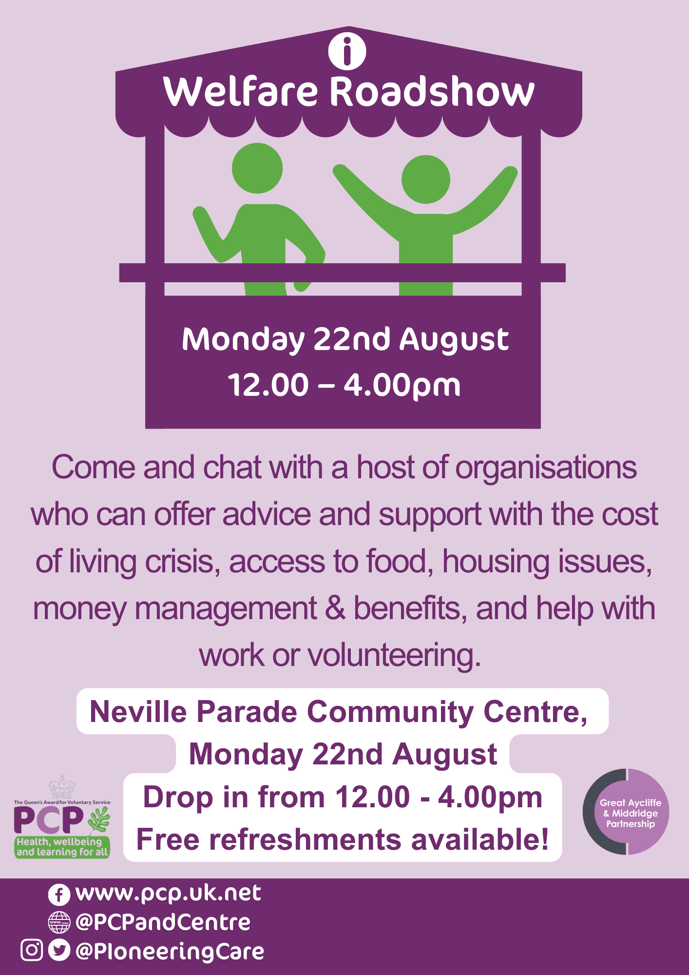 Get advice at the Cost of Living roadshow, Newton Aycliffe Citizens